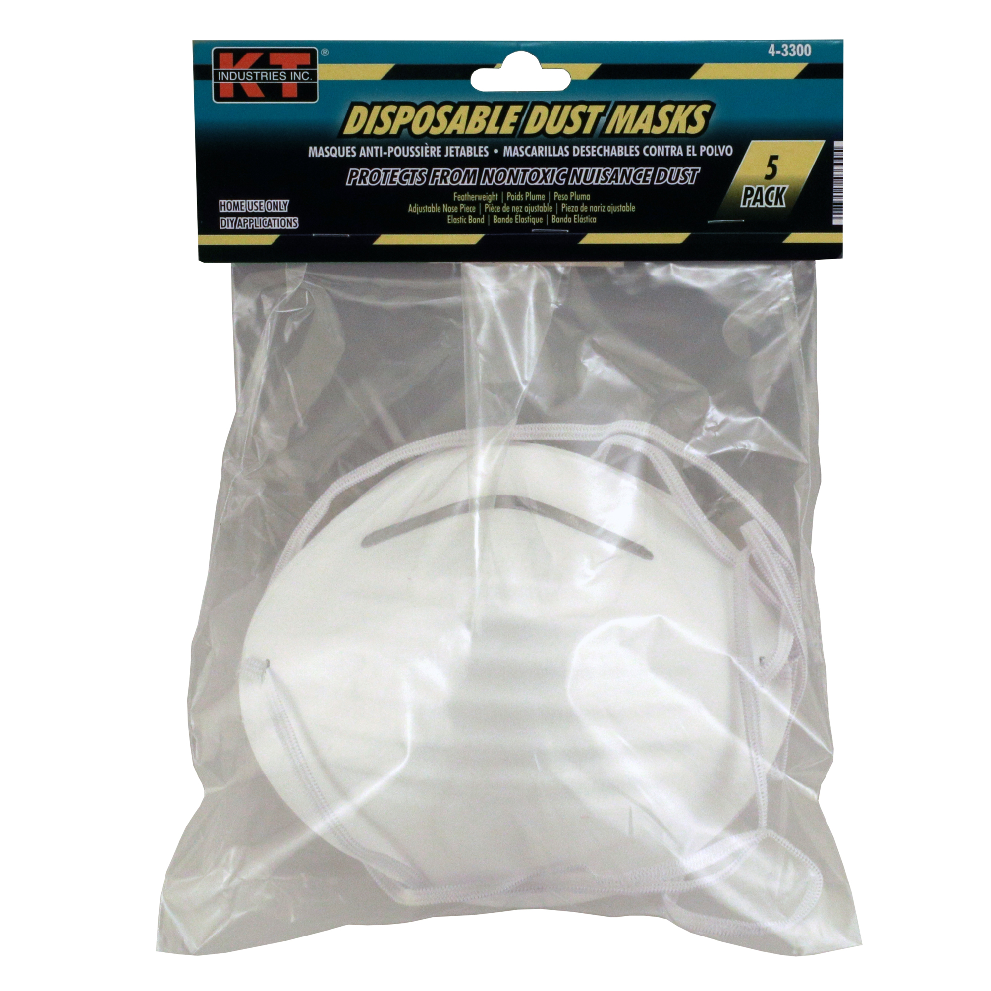 K-T Industries Disposable Dust Mask — 5 Pk., Adjustable Nosepiece, Model# 4-3300